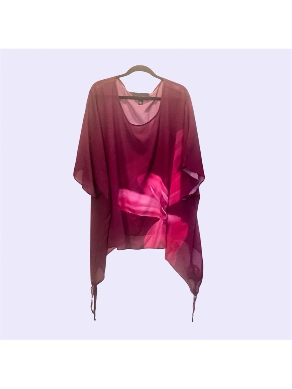 Colleen Lopez HSN Plus Size 3X Plum Burgundy Flower Sheer Asymmetrical Tunic